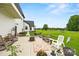 Charming back patio with rocking chairs, fire pit, and view of the expansive, green backyard at 930 Hawley Rd, McConnells, SC 29726