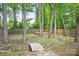 Secluded backyard with mature trees, a small bridge, and a backyard deck at 9437 Macquarie Ln, Charlotte, NC 28227