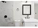 Bright bathroom showcasing a sleek vanity, modern toilet, and a shower with elegant marble-style tiles at 1155 Cedar Grove Ln, Rock Hill, SC 29732