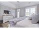 Bright bedroom features hardwood floors, neutral walls, a walk-out patio, and a tv at 11772 Sugar Hill Rd, Davidson, NC 28036