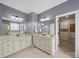En-suite bathroom boasts double vanities, granite counters, decorative mirrors and access to the walk-in closet at 1190 Arges River Dr, Fort Mill, SC 29715