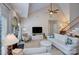 Bright living room with vaulted ceilings, a cozy fireplace, and a comfortable seating area at 5748 Timbertop Ln, Charlotte, NC 28215