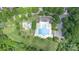Overhead view of a neighborhood pool area with ample seating and a playground at 8829 Keller Ct, Huntersville, NC 28078