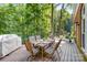 A wooden deck provides a space for outdoor dining and relaxation, overlooking a green forest at 122 Waterford Dr, Mooresville, NC 28117