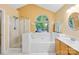 The bathroom showcases a separate shower and tub under a window, plus a single sink at 125 Canopy Ct, Mooresville, NC 28115