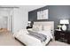 Stylish bedroom features neutral tones, a padded headboard, two bedside tables, and soft carpeting at 130 Parker Claire Ln, Kings Mountain, NC 28086