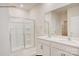 Beautiful bathroom with double sink vanity, glass enclosed shower, and tile flooring at 150 Parker Claire Ln, Kings Mountain, NC 28086