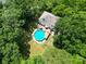 Aerial view of backyard with above ground pool and wooden deck at 1739 Lesa Lin Dr, Monroe, NC 28112