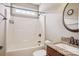Bathroom featuring a granite vanity and tub and shower combo at 2021 Chantilly Ln, Salisbury, NC 28146