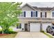 Charming townhome showcasing a stone facade, blue shutters and well-manicured landscaping at 2169 Shady Pond Dr, Clover, SC 29710