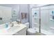 Well-lit bathroom with walk-in shower and single vanity at 221 Paige Rd, Kings Mountain, NC 28086