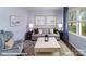 Comfortable living room featuring a sofa, side tables, lamps, artwork, and a view from a large window at 221 Paige Rd, Kings Mountain, NC 28086