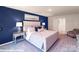 Spacious main bedroom featuring a decorative blue accent wall and upholstered headboard at 221 Paige Rd, Kings Mountain, NC 28086