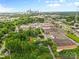 Aerial shot of homes surrounded by trees and businesses with a distant city skyline, showing its attractive location at 2536 Bancroft St, Charlotte, NC 28206