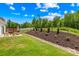 Beautiful backyard with green lawn, landscaping, and a patio area at 3110 Streamside Dr, Davidson, NC 28036