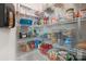 Well-organized pantry with wire shelving, showcasing a variety of food items and storage containers at 3110 Streamside Dr, Davidson, NC 28036
