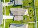 Aerial view of a landscaped backyard with a patio, outdoor seating area, and lush green grass at 4023 Spring Garden St, Fort Mill, SC 29715