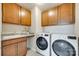 Well-equipped laundry room with front-loading washer and dryer and upper cabinets for ample storage at 4023 Spring Garden St, Fort Mill, SC 29715
