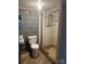 A partially renovated basement bathroom featuring a toilet, sink, and shower stall at 4268 Wilkesboro Hwy, Statesville, NC 28625