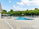 Large community pool with ample seating, umbrellas, and a nearby pergola, perfect for relaxation and recreation at 10515 Royal Winchester Dr, Charlotte, NC 28277