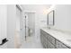 Modern bathroom with a single vanity, tile floors, and toilet at 111 Monbo Meadows Ln, Statesville, NC 28677