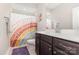 Bathroom with vanity, shower-tub, and colorful shower curtain at 14228 Twin Eagles Ln, Charlotte, NC 28278