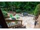 Outdoor patio featuring seating, fire pit, and lush greenery at 1500 Tarrington Way, Wesley Chapel, NC 28079
