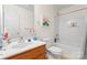 Bathroom featuring a single sink, a toilet and a shower and bathtub combination at 1911 Savannah Hills Dr, Matthews, NC 28105