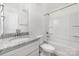Bathroom with granite countertop, shower, and white cabinets at 304 Adams St, Salisbury, NC 28144