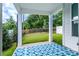 Covered patio with a stylish blue patterned rug, offering a cozy outdoor space at 4005 Easton Ridge Ln, Charlotte, NC 28226