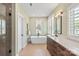 Serene bathroom showcasing a freestanding tub, modern vanity, and abundant natural light at 4108 Commonwealth Ave, Charlotte, NC 28205