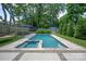 Beautiful backyard pool and spa surrounded by lush landscaping at 4108 Commonwealth Ave, Charlotte, NC 28205
