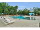 Inviting community pool area surrounded by lounge chairs and shaded umbrellas for relaxation at 6104 Follow The Trl, Indian Trail, NC 28079