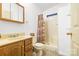 Bathroom featuring a vanity, toilet, and shower with curtain at 6822 Zelda Dr, Catawba, NC 28609