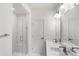 Bright bathroom with double sinks, vanity, and a walk-in shower at 743 Anderson St, Charlotte, NC 28205