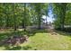 Expansive backyard featuring mature trees, picnic table, and fire pit area at 10327 Shelter Rock Ct, Charlotte, NC 28214
