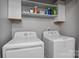 Bright laundry room with washer, dryer, storage shelves, and utility sink; efficient and organized at 10327 Shelter Rock Ct, Charlotte, NC 28214
