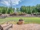 Spacious backyard featuring a stone firepit and well maintained lawn at 114 Reserve Ln, Fort Mill, SC 29707