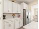 Bright kitchen featuring white cabinets, stainless steel refrigerator at 13221 Gadwal Pintail Dr, Charlotte, NC 28262