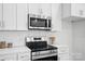 Close-up of kitchen with stainless steel appliances and white cabinets at 195 Linda St, Salisbury, NC 28146