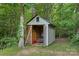 Convenient storage shed with open doors, perfect for storing lawn equipment and outdoor tools at 220 Glenville Dr, Fort Mill, SC 29715