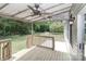 Spacious back porch features a ceiling fan and offers a relaxing outdoor space with views of the lush backyard at 3709 Creek Ridge Dr, Denver, NC 28037