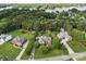 Aerial view of multiple homes with green lawns and a lake in the background at 389 Ponderosa Cir, Mooresville, NC 28117