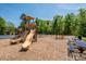 Community playground with slides, swings, picnic tables, and wood chip ground at 4151 Green Park Ct, Harrisburg, NC 28075