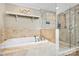 Luxurious bathroom with soaking tub, shower, and tiled surround at 520 E Martin Luther King Jr Blvd # 1002, Charlotte, NC 28202