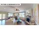 Spacious living room with a fireplace, hardwood floors, and an open floor plan to the dining area at 674 Georgie St, Troutman, NC 28166