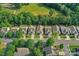Aerial view of a neighborhood showcasing well-maintained homes, green lawns, and tree-lined streets at 10405 Scotland Ave, Indian Land, SC 29707