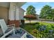 Relaxing front porch featuring rocking chairs, a decorative rug, and a beautifully landscaped front yard at 10405 Scotland Ave, Indian Land, SC 29707