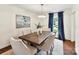 Bright dining room featuring a wood table, stylish decor, and blue accent curtains at 1049 Regency Dr, Charlotte, NC 28211