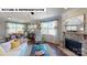 Open-concept living area with a stone fireplace and large windows offering plenty of natural light at 124 S Shayna Rd, Troutman, NC 28166